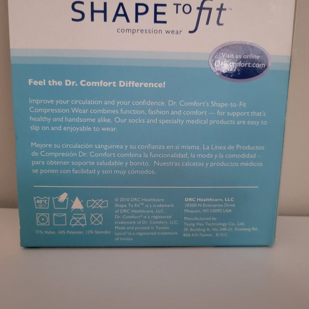 Dr Comfort Shape to Fit Compression Dress Socks Men's SMALL 10-15 mmHg WHITE - Picture 8 of 10